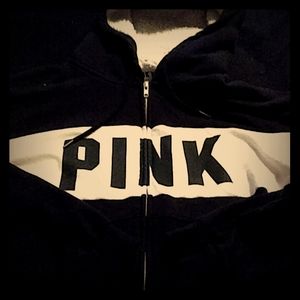 Black and white stripped woth logo pink in black a